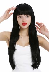 Perücke Damenperücke Frauen sehr lang glatt gestuft langer Pony Schwarz wig