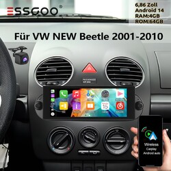 4+64G Android14 Autoradio Carplay Bluetooth KAM Navi für VW NEW Beetle 2001-2010