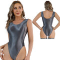 iEFiEL Damen Glossy Bodysuit Glänzend Body Overall Fitness Sportbody Badeanzug