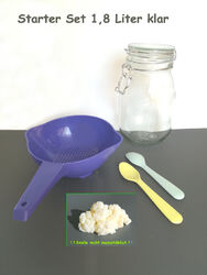 🐮Milch Kefir Pilz - Starter SET 1,8 L KLAR mit Tupperware® Sieb "Goldregen" 🐮Azum START ausführliche ANLEITUNG, gedruckt im SET