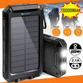 Handy 30000mAh Solar Powerbank Externer Batterie Ladegerät USB Zusatz Akku NEU