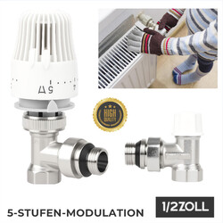 1/2'' Thermostatkopf Thermostatventil mit Rücklaufverschraubung für Heizkörper🔥