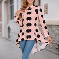 Damen Tupfen Longbluse Longshirt Langarm Shirts Freizeit Hemd Bluse Elegant Tops