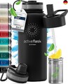 Trinkflasche Edelstahl ACTIVE FLASK + Strohhalm (3 Deckel) BPA-frei,