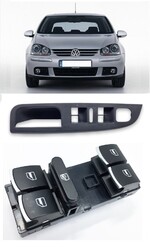 Chrom Fensterheber Hauptschalter mit schwarzer Rahmenblende für VW Golf Mk5 0...