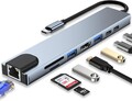 8IN1 USB-C Hub Typ-C Multiport Adapter mit Ethernet 4K HDMI USB 3.0 SD&TF Karten