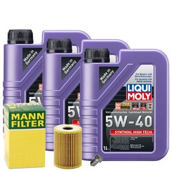 Motoröl 5W40 LIQUI MOLY Synthoil High Tech 3L+MANN Ölfilter+Ölablassschraube