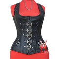 Vollbrustkorsett Schwarz Leder Schnürkorsett mit Träger Gothic Corsets