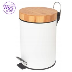 Mülleimer Bad 3 l Kosmetikeimer Treteimer Bambusdeckel Toiletteneimer WC Eimer