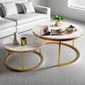Couchtisch 2er Set Marmor Kaffeetisch Beistelltisch rund Sofatisch Wohnzimmer