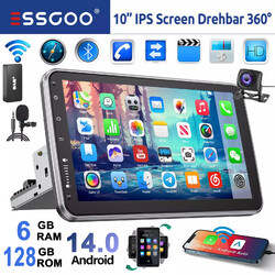 10" DAB 1 DIN Android14 Autoradio 6+128G GPS Navi 4G AM DSP Drehbarer Bildschirm