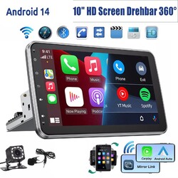 10" 1 DIN Android 14 carplay Autoradio GPS Navi WiFi drehbarer Bildschirm+Kamera
