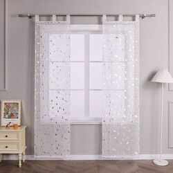 2er Flächenvorhang mit Schlaufen Silber Prägung Schiebegardine Voile Transparent