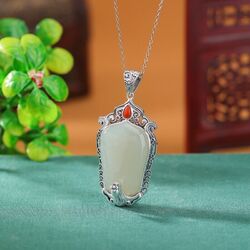 F02 Anhänger Phönix Vogel aus der Asche helle Jade Sterling Silber 925