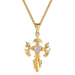 Kreuz Anhänger Halskette vergoldet Gold 750 Damen Herren WASSERFEST K6122DL