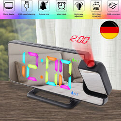 11 Farben RGB Wecker mit Projektion LED Digital Dimmbar Dual Alarm USB Wecker DE