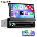 Android 15 4+64GB 1Din Autoradio mit 7" Flip-out Bildschirm BT Carplay GPS Navi