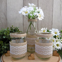 Windlicht Teelichthalter Vase Set Vintage Landhaus Deko Glas Flasche Tischdeko 
