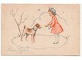 1946 Postkarte Alpen Oldtimer Frohe Weihnachten Mädchen Spiel Hundefutter Hund