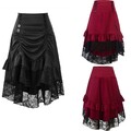 Damen Retro Hohe Taille Gothic Spitze Langer Rock Steampunk Partykleid Kostüme