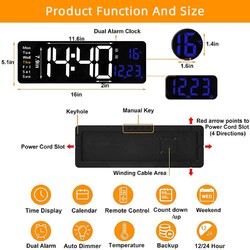 LED Digital Wanduhr Datum Temperatur USB-Wecker Alarm Clock mit Fernbedienung