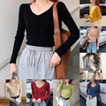 Modische einfarbige Damen Langarm T-Shirts mit Rippstruktur