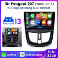 9" Android 13 Autoradio GPS Navi DAB WIFI Bluetooth Für Peugeot 207 2006-2015