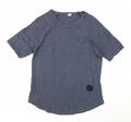 Vorgetragenes Damen-T-Shirt blau Baumwolle Basic Größe 2XL runder Ausschnitt