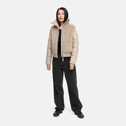 Navahoo Damen Winterjacke Teddyfell Jacke warm gesteppte Ärmel Kragen N100