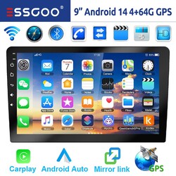 9 Zoll 2 DIN Android 14 4+64GB Carplay Autoradio GPS Navi RDS Bluetooth WIFI USB