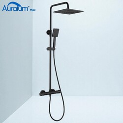 Duschsystem mit Thermostat Duscharmatur Handbrause Regendusche Duschset Schwarz