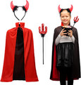 Teufel Kostüm Kinder Halloween Vampir Umhang Set Teufelshörner Gabel Cape