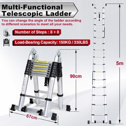 Teleskopleiter Ausziehbar Mehrzweckleiter Stehleiter Belastbarkeit Alu LeiterMehrzweckleiter-bis 150KG-Widerstandsfähig-Soft-Close