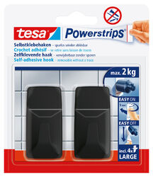 tesa Powerstrips Klebehaken Large Eckig - 2 x selbstklebende Wandhaken, schwarzwieder ablösbar