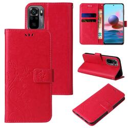 Handy Tasche für Xiaomi Redmi Note 10 Handyhülle Blumen Buch Cover Case Rot
