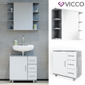 Badmöbel Set ILIAS Weiß Beton Bad Spiegel Kommode Unterschrank Badschrank VICCO 