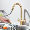 Küchenarmatur 3 Wege Trinkwasserhahn Gold Ausziehbare Wasserfilter Wasserhahn