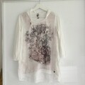 🌸 Bluse Shirt TREDY 38 Creme Weiß Materialmix Glitzer 🌸