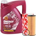 FEBI ÖLFILTER + 5L MANNOL LL 5W-30 MOTORÖL 504 507 passend für VW AUDI 1.9 2.0