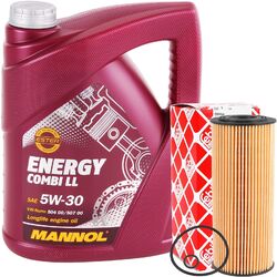 FEBI ÖLFILTER + 5L MANNOL LL 5W-30 MOTORÖL 504 507 passend für VW AUDI 1.9 2.0