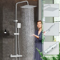 Edelstahl Duscharmatur mit Thermostat Regendusche Duschsystem Set Handbrause