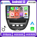 4+64G Android 13 Autoradio Apple Carplay Für Toyota Aygo Citroen C1 Peugeot 107