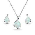 Labor Erstellt Weißer Opal Tropfen 925 Silber Anhänger Halskette & Ohrstecker