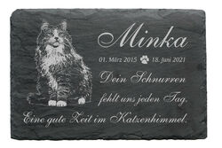 Tiergrabstein Katze Schiefer Gedenktafel Gravur Grabplatte + Wunschname 22x16cm 