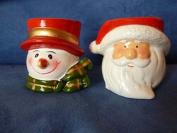 2 St. Keramik Teelichthalter Weihnachtsmann + Schneemann Weihnachtsdekoration