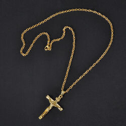 Halskette mit Anhänger Jesus Christ Kreuz Edelstahl Gold Kreuzkette Edelstahl DE
