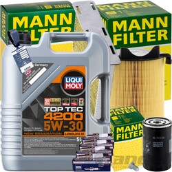 MANN INSPEKTIONSPAKET+5L LIQUI MOLY 5W-30 ÖL passend für VW TOURAN 1T AUDI A3 8P