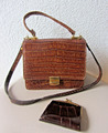 Vintage Handtasche und Geldbörse Leder in Kroko Optik