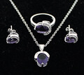 Schmuckset Damen Ohrringe, Kette, Ring Kristall mit Halbmond Silber 3tlg.