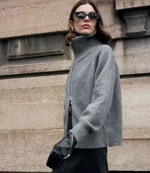 Premium Cardigan 100% Merinowolle– Hochkragen, casual-luxuriöser Zip-Pullover